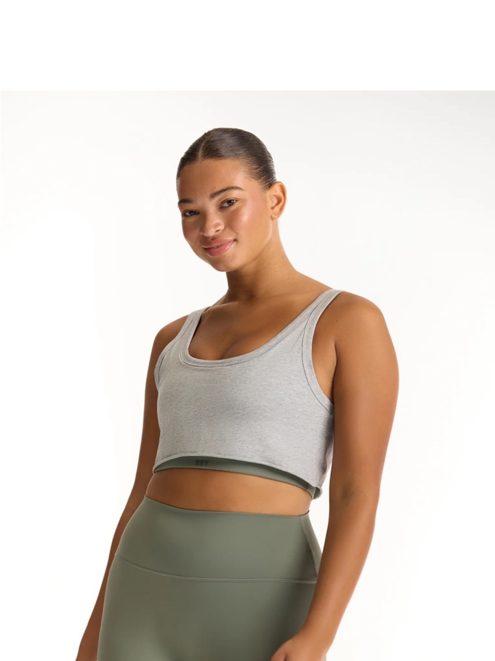 SET Active Grey Crop Tank with Olive Trim